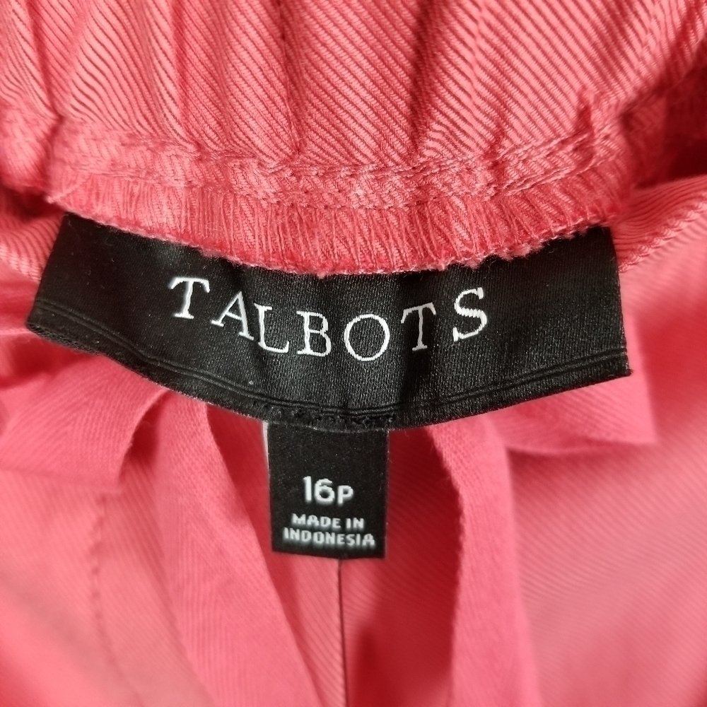 Talbots Womens Size 16P Petite Cropped Pull On Pants Coral Pockets Tie Waist NWT - Picture 4 of 12